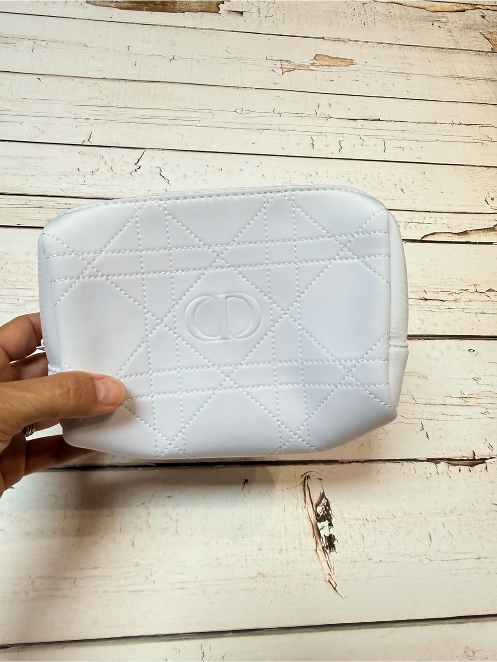 Dior White Quilted CD Cosmetic Pouch